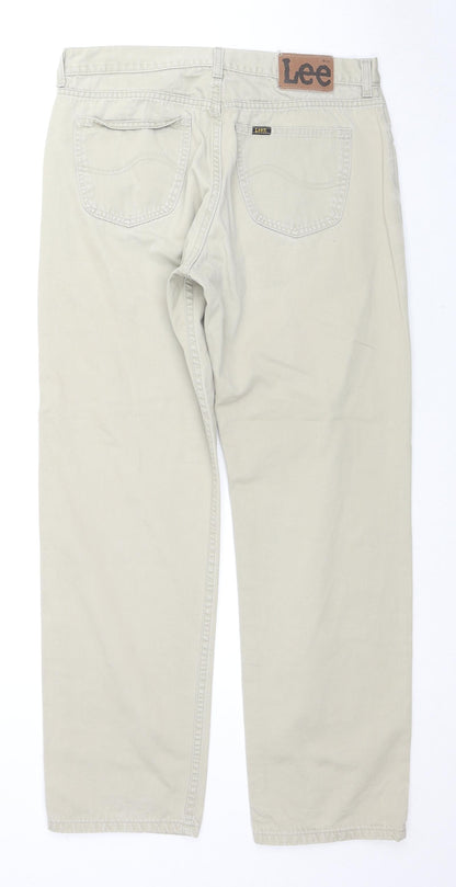 Lee Womens Beige Cotton Straight Jeans Size 34 in L32 in Regular Zip