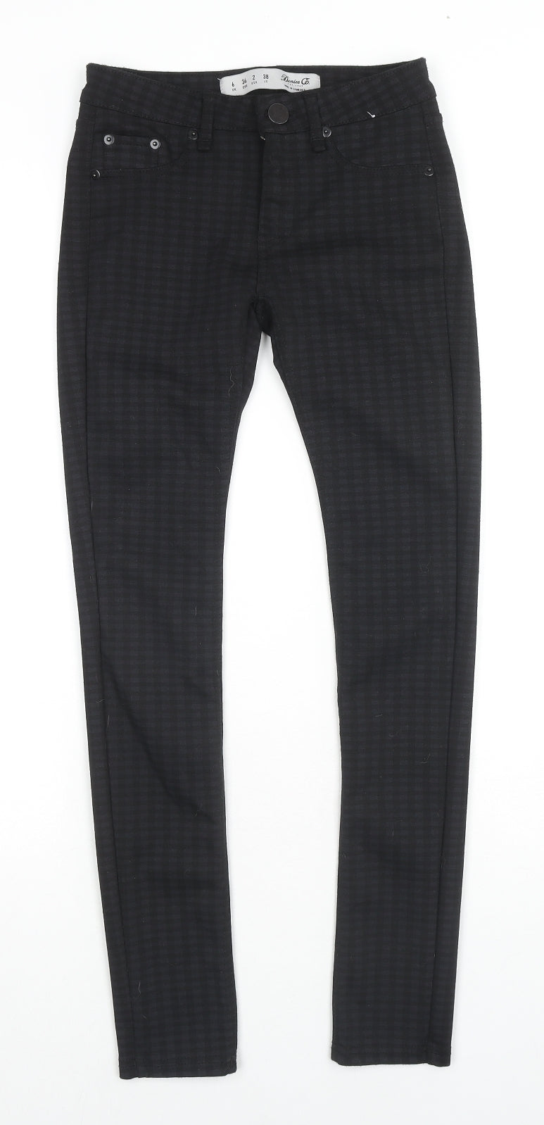 Denim & Co. Womens Black Check Polyester Trousers Size 6 L28 in Regular Zip
