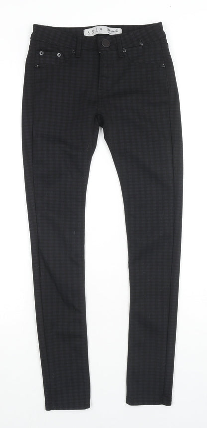 Denim & Co. Womens Black Check Polyester Trousers Size 6 L28 in Regular Zip
