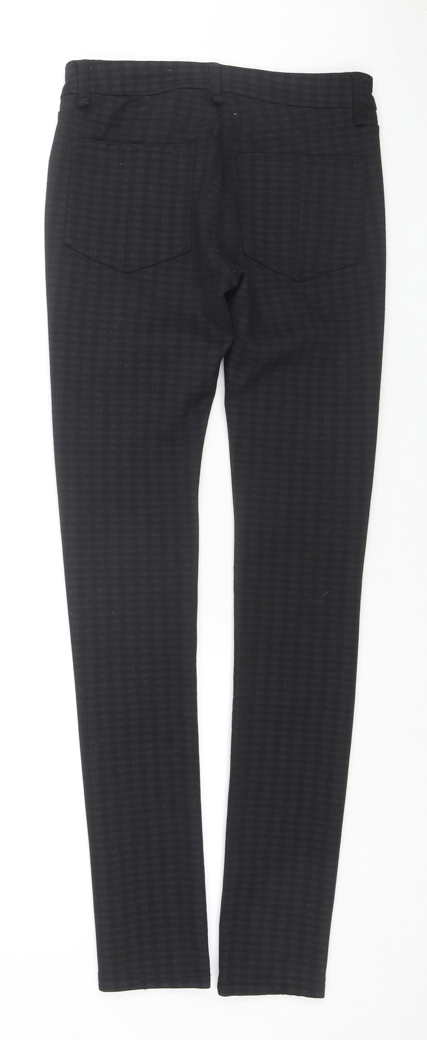Denim & Co. Womens Black Check Polyester Trousers Size 6 L28 in Regular Zip
