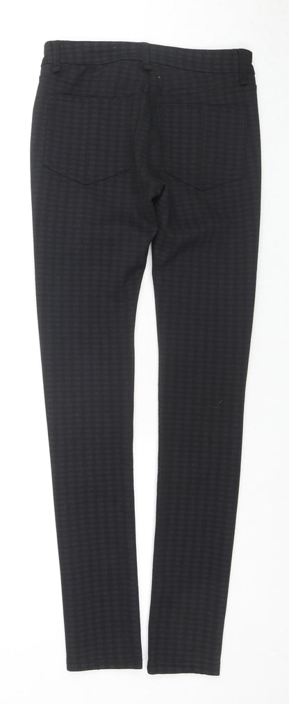 Denim & Co. Womens Black Check Polyester Trousers Size 6 L28 in Regular Zip