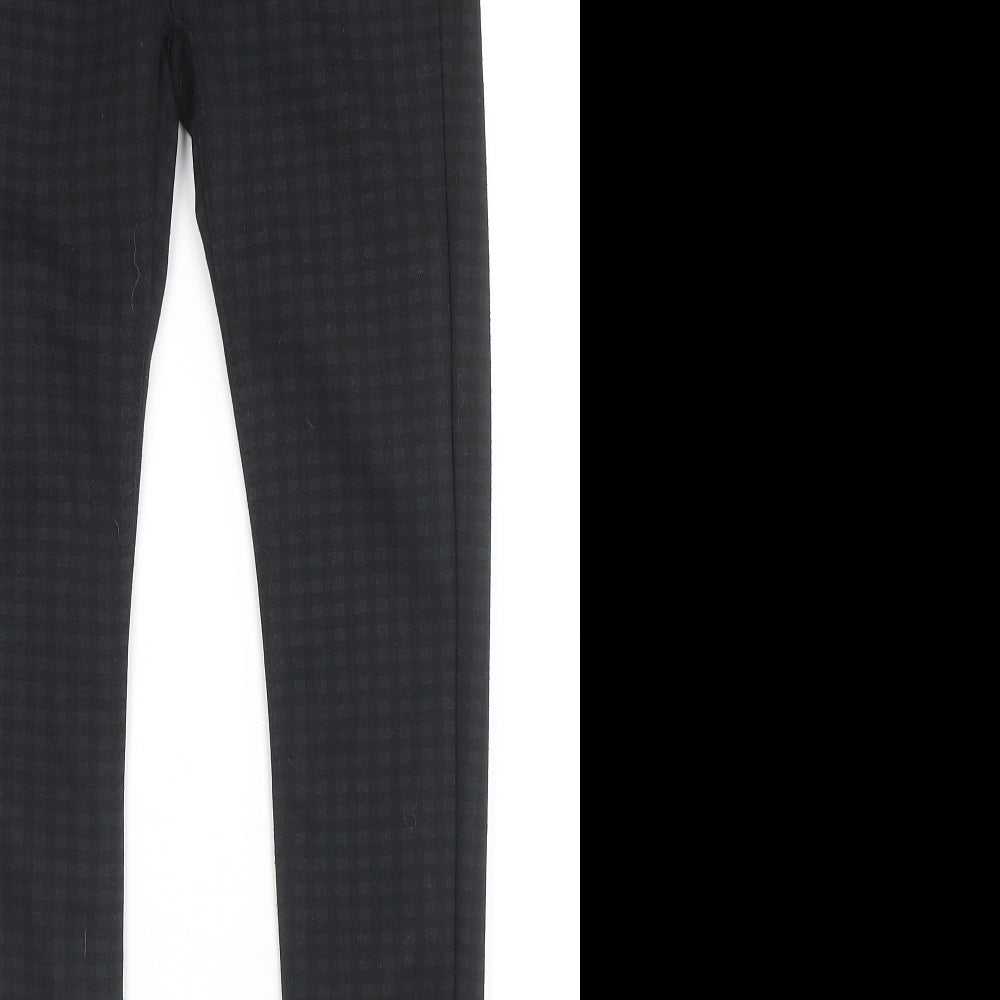 Denim & Co. Womens Black Check Polyester Trousers Size 6 L28 in Regular Zip