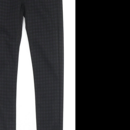 Denim & Co. Womens Black Check Polyester Trousers Size 6 L28 in Regular Zip