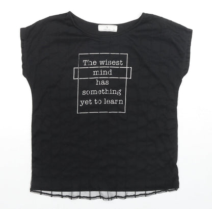 Sweet Fleur Womens Black Cotton Basic T-Shirt Size M Round Neck - Wisest Mind Has Something To Learn, Mesh Front