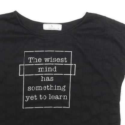 Sweet Fleur Womens Black Cotton Basic T-Shirt Size M Round Neck - Wisest Mind Has Something To Learn, Mesh Front