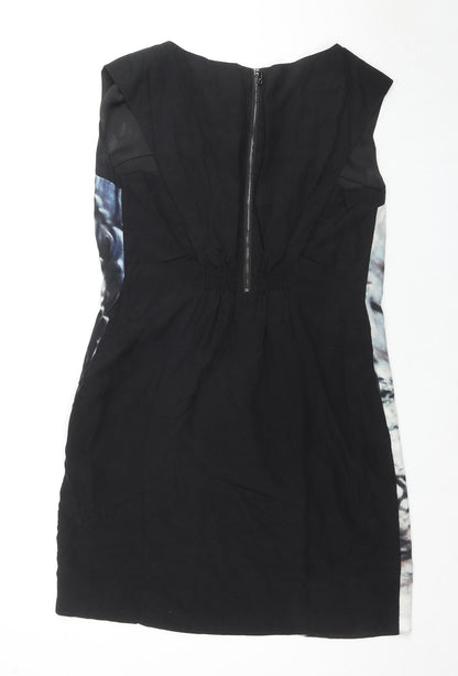 Mint Velvet Womens Black Geometric Polyester A-Line Size 12 Boat Neck Zip