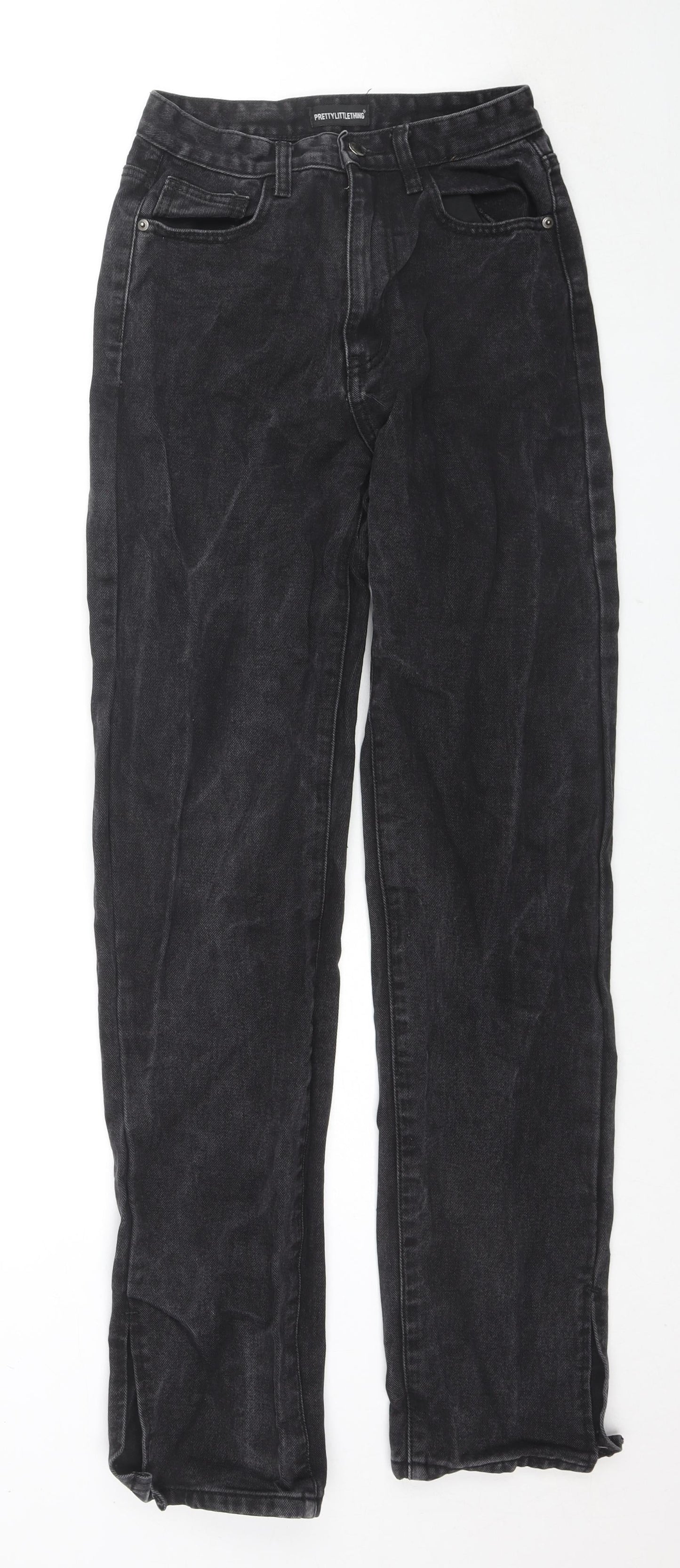 PRETTYLITTLETHING Womens Black Cotton Straight Jeans Size 8 L32 in Regular Zip