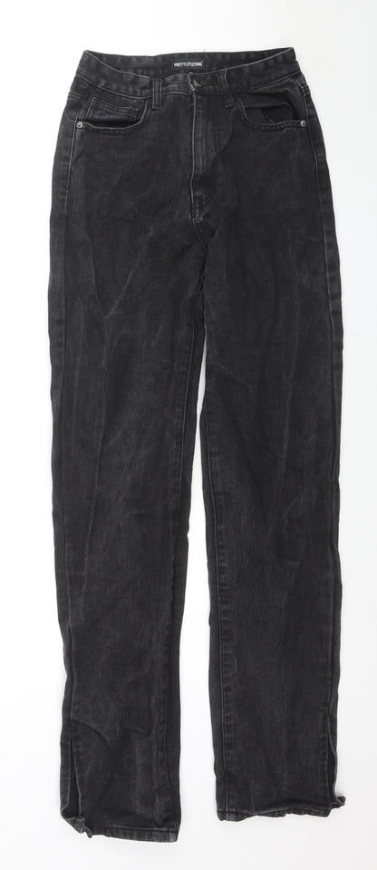 PRETTYLITTLETHING Womens Black Cotton Straight Jeans Size 8 L32 in Regular Zip