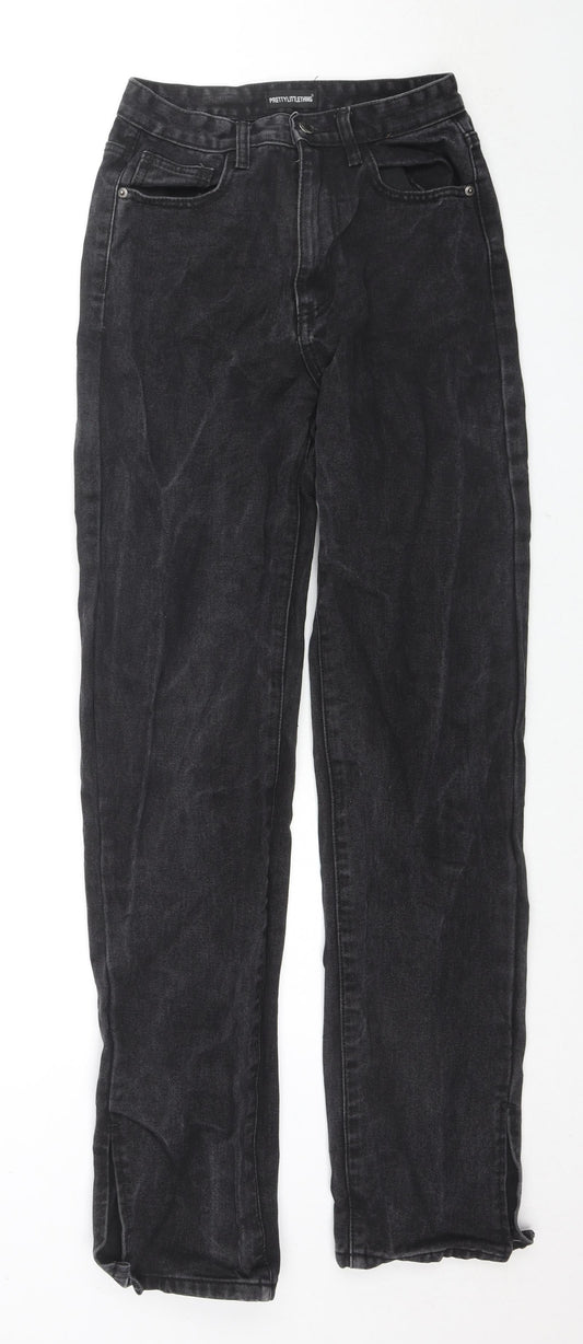 PRETTYLITTLETHING Womens Black Cotton Straight Jeans Size 8 L32 in Regular Zip