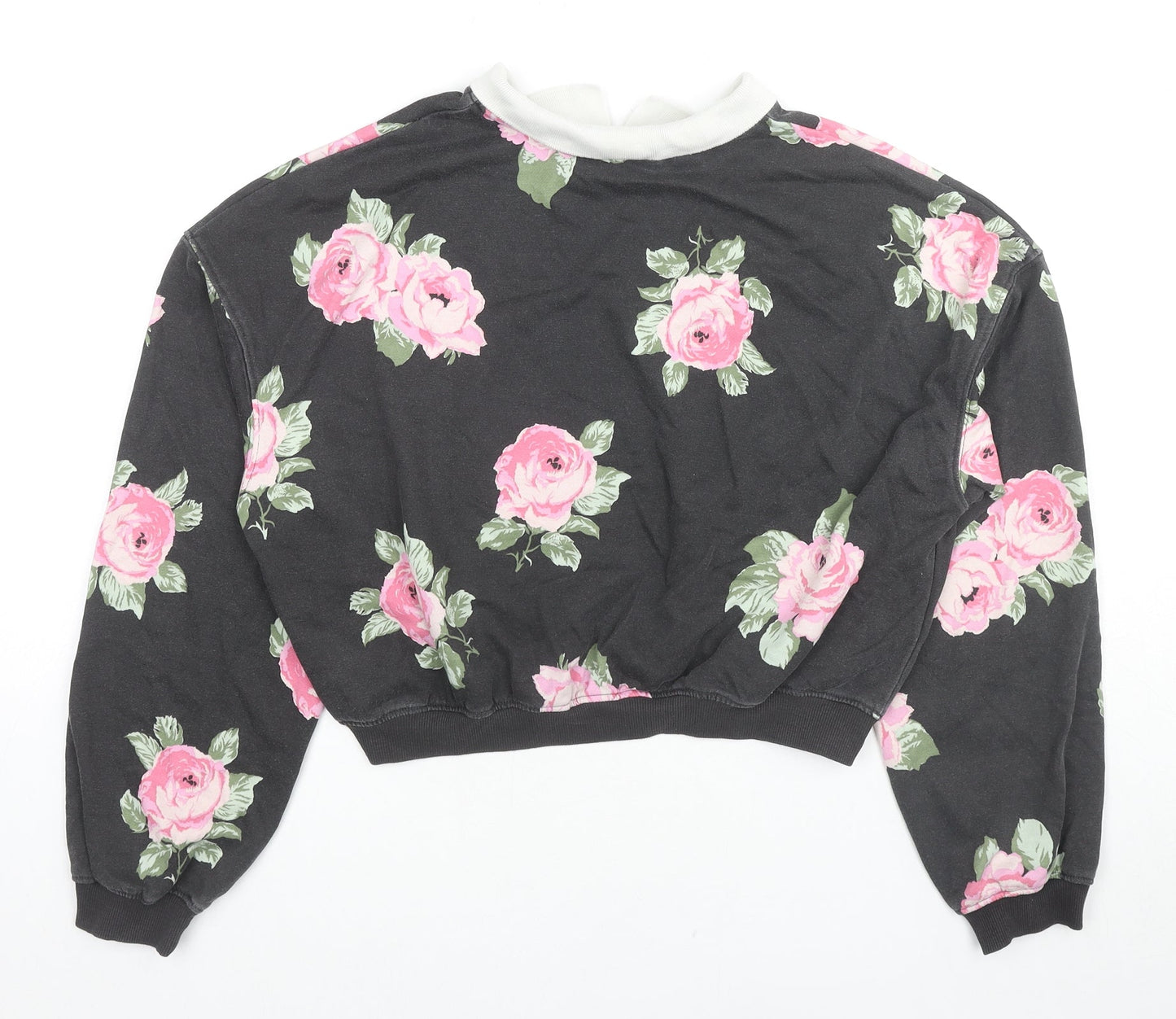 H&M Girls Black Floral Cotton Pullover Sweatshirt Size 14-15 Years Pullover - Roses
