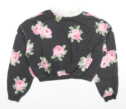 H&M Girls Black Floral Cotton Pullover Sweatshirt Size 14-15 Years Pullover - Roses