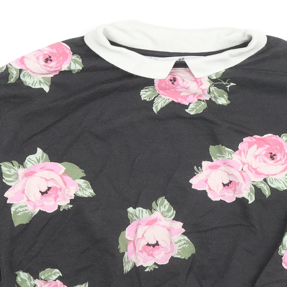 H&M Girls Black Floral Cotton Pullover Sweatshirt Size 14-15 Years Pullover - Roses