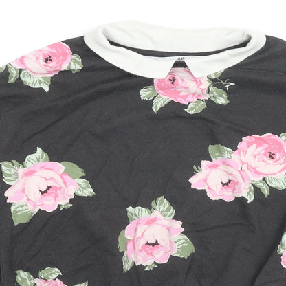 H&M Girls Black Floral Cotton Pullover Sweatshirt Size 14-15 Years Pullover - Roses
