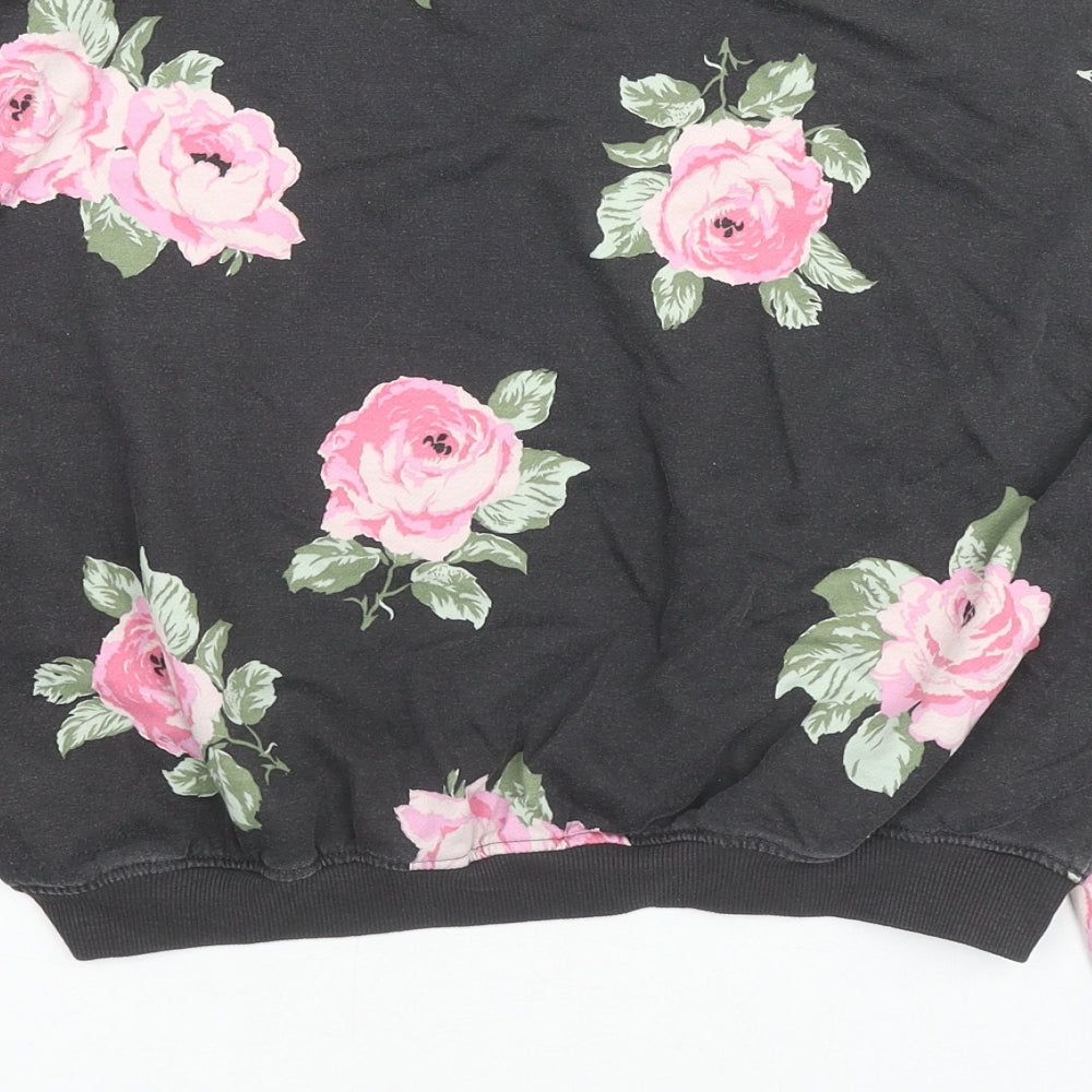 H&M Girls Black Floral Cotton Pullover Sweatshirt Size 14-15 Years Pullover - Roses