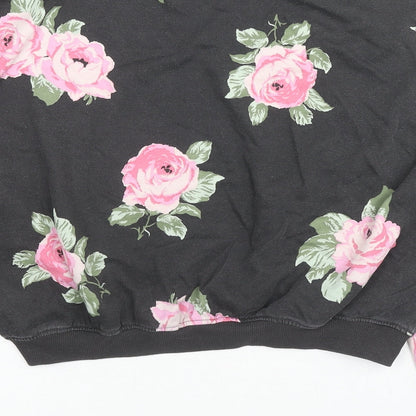 H&M Girls Black Floral Cotton Pullover Sweatshirt Size 14-15 Years Pullover - Roses