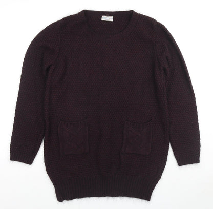 Indigo Womens Purple Round Neck Acrylic Pullover Jumper Size 14