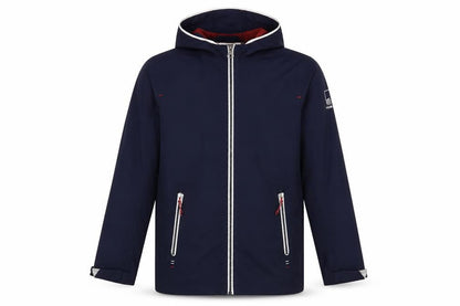 Front view of Tribord boys’ blue jacket, size M, zip - zipped pockets