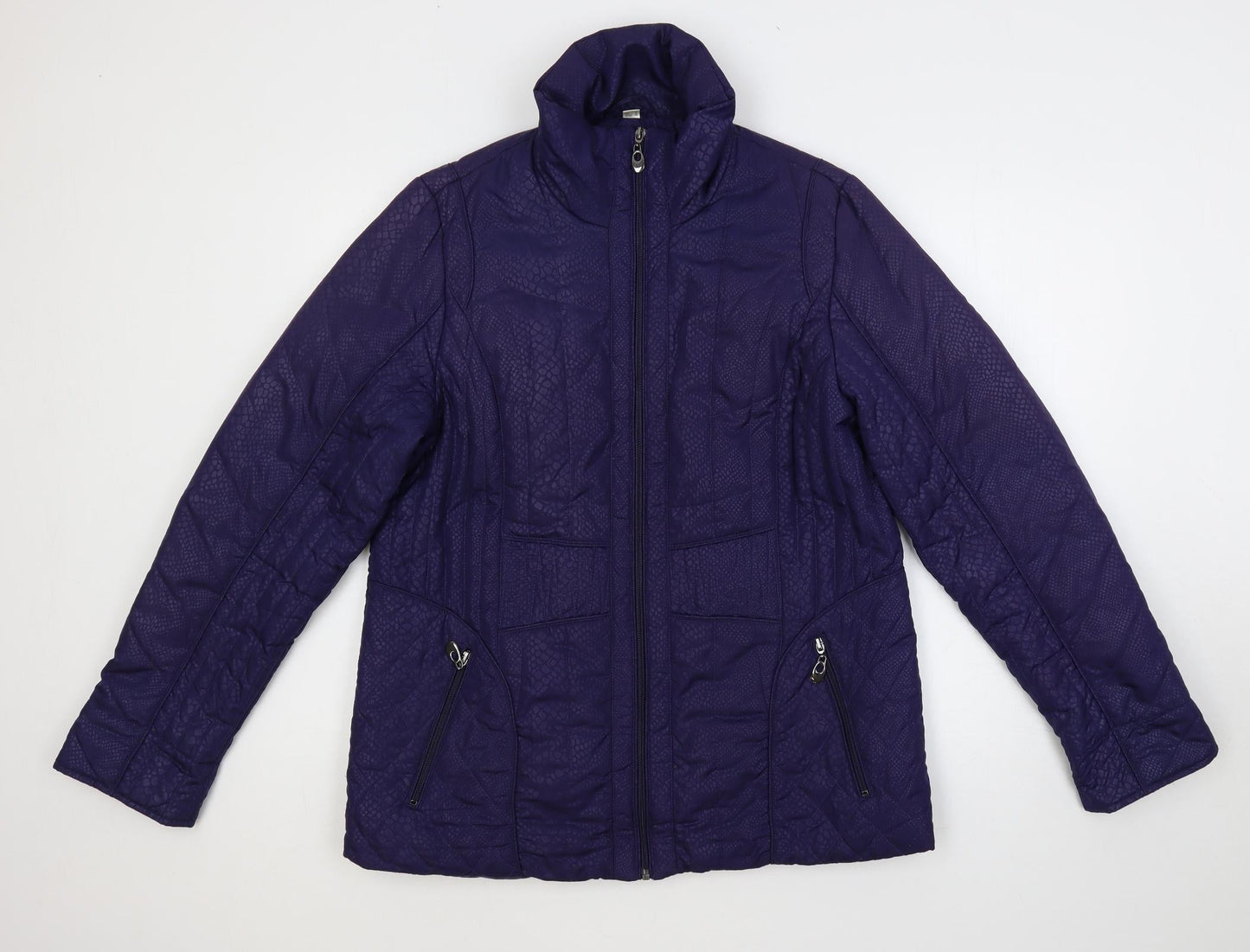 David Parry Womens Blue Animal Print Jacket Size 14 Zip - Zipped Pockets