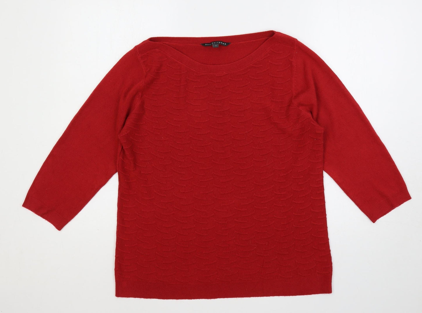 Love Knitwear Womens Red Boat Neck Acrylic Pullover Jumper Size 14
