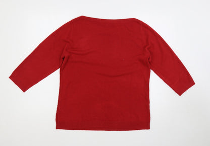 Love Knitwear Womens Red Boat Neck Acrylic Pullover Jumper Size 14