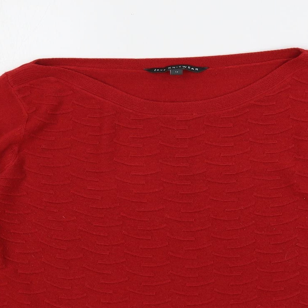 Love Knitwear Womens Red Boat Neck Acrylic Pullover Jumper Size 14