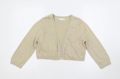 RJR.John Rocha Womens Beige V-Neck Cotton Cardigan Jumper Size 14 - Open