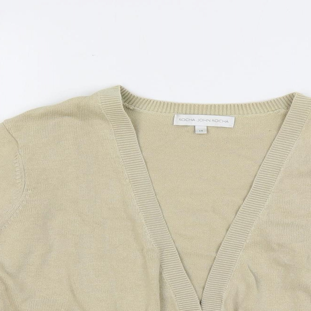 RJR.John Rocha Womens Beige V-Neck Cotton Cardigan Jumper Size 14 - Open