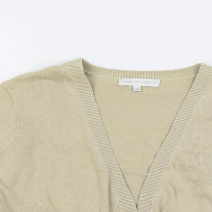 RJR.John Rocha Womens Beige V-Neck Cotton Cardigan Jumper Size 14 - Open