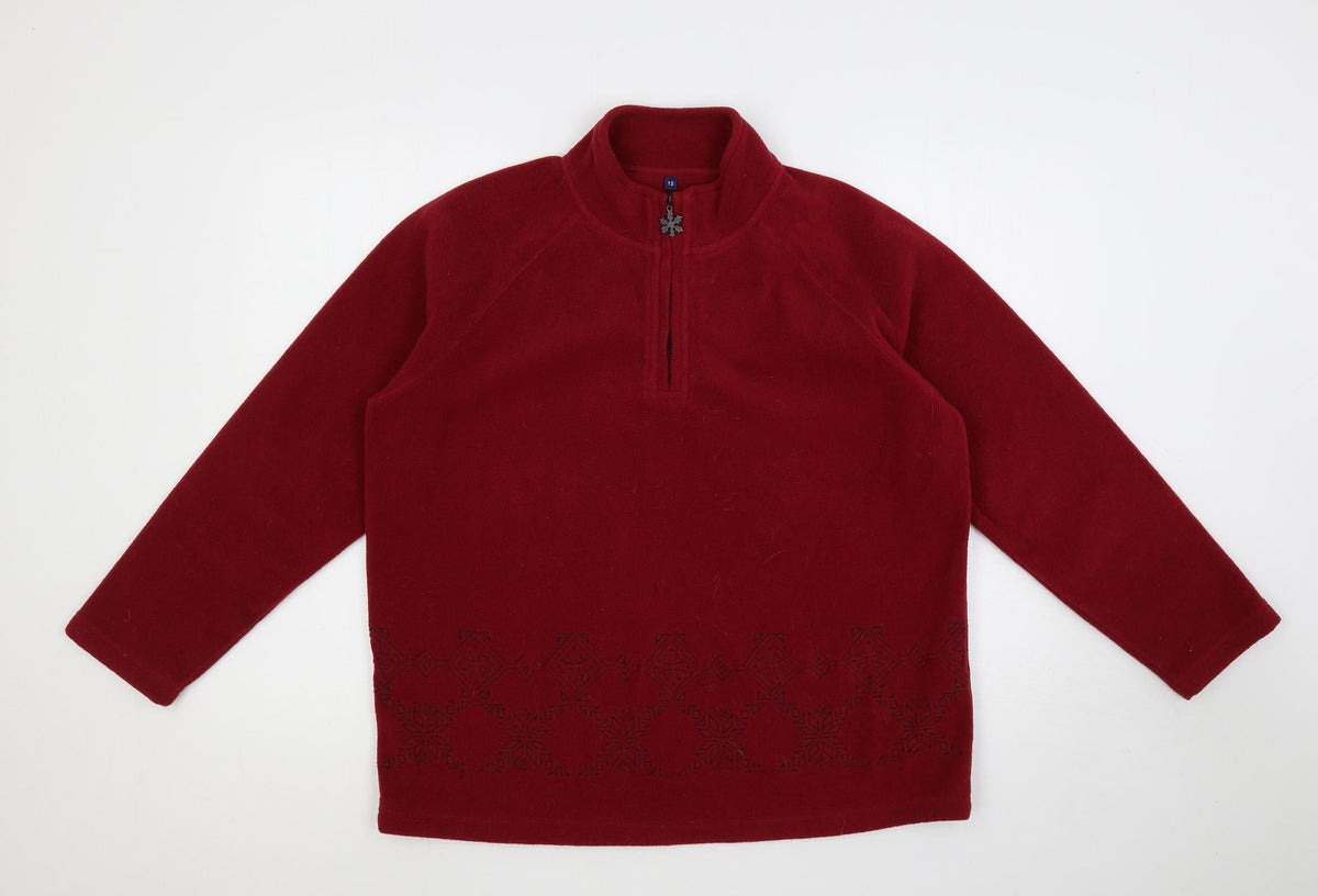 Dash Womens Red Geometric Polyester Pullover Sweatshirt Size 12 Zip - Embroidered