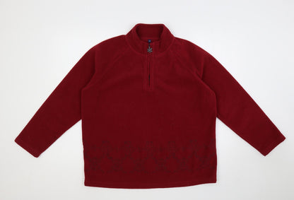 Dash Womens Red Geometric Polyester Pullover Sweatshirt Size 12 Zip - Embroidered