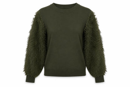 Flamant Rose Womens Green Crew Neck Viscose Pullover Jumper Size S - Sleeve Detail