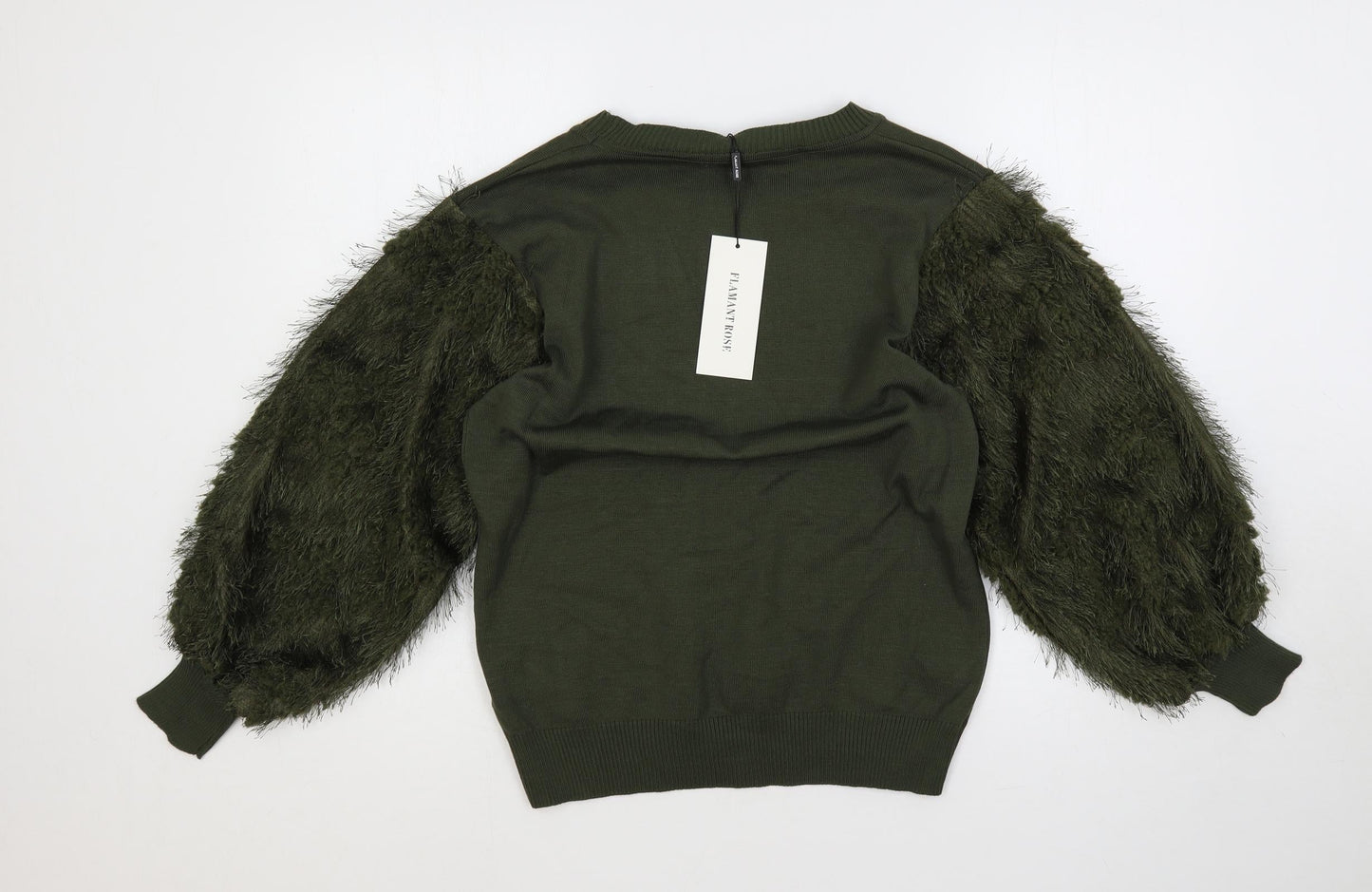 Flamant Rose Womens Green Crew Neck Viscose Pullover Jumper Size S - Sleeve Detail