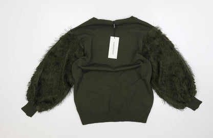 Flamant Rose Womens Green Crew Neck Viscose Pullover Jumper Size S - Sleeve Detail