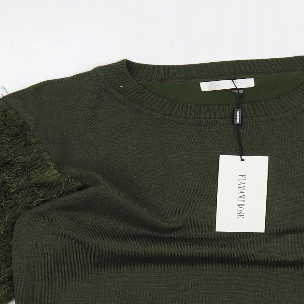 Flamant Rose Womens Green Crew Neck Viscose Pullover Jumper Size S - Sleeve Detail
