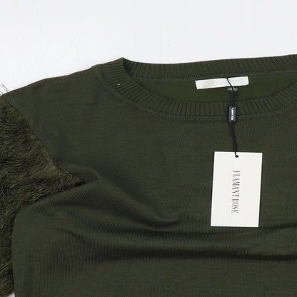 Flamant Rose Womens Green Crew Neck Viscose Pullover Jumper Size S - Sleeve Detail