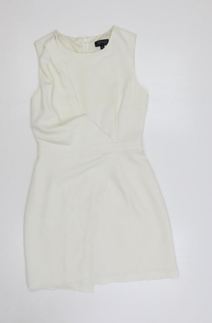Topshop Womens Ivory Polyester Pencil Dress Size 8 Boat Neck Zip - Draped Detail