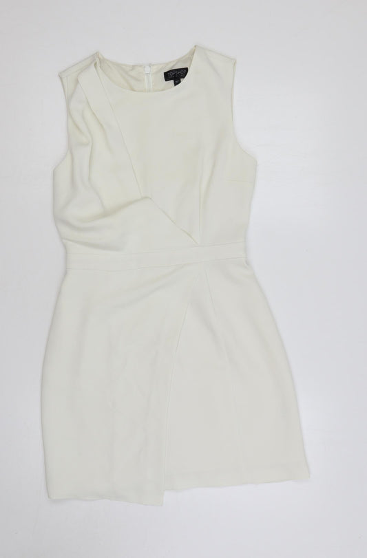 Topshop Womens Ivory Polyester Pencil Dress Size 8 Boat Neck Zip - Draped Detail