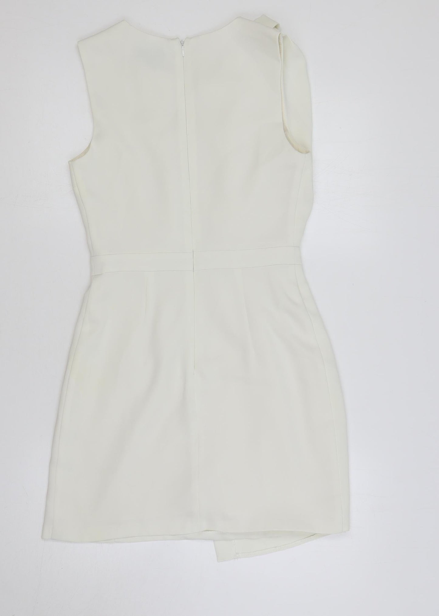 Topshop Womens Ivory Polyester Pencil Dress Size 8 Boat Neck Zip - Draped Detail