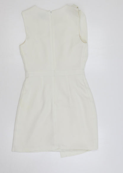 Topshop Womens Ivory Polyester Pencil Dress Size 8 Boat Neck Zip - Draped Detail