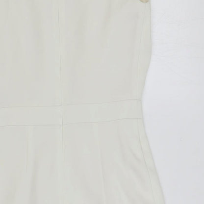 Topshop Womens Ivory Polyester Pencil Dress Size 8 Boat Neck Zip - Draped Detail