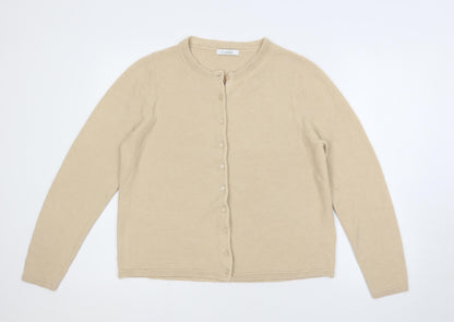 Classic Womens Beige Round Neck Acrylic Cardigan Jumper Size 16