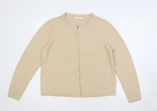 Classic Womens Beige Round Neck Acrylic Cardigan Jumper Size 16