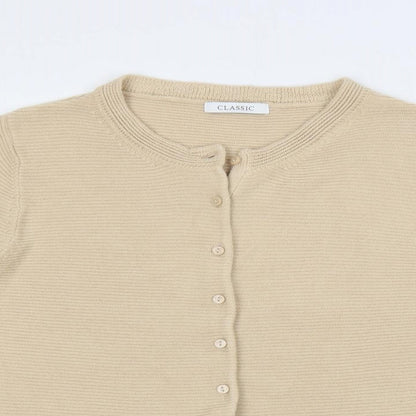 Classic Womens Beige Round Neck Acrylic Cardigan Jumper Size 16