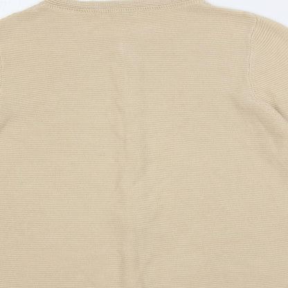 Classic Womens Beige Round Neck Acrylic Cardigan Jumper Size 16