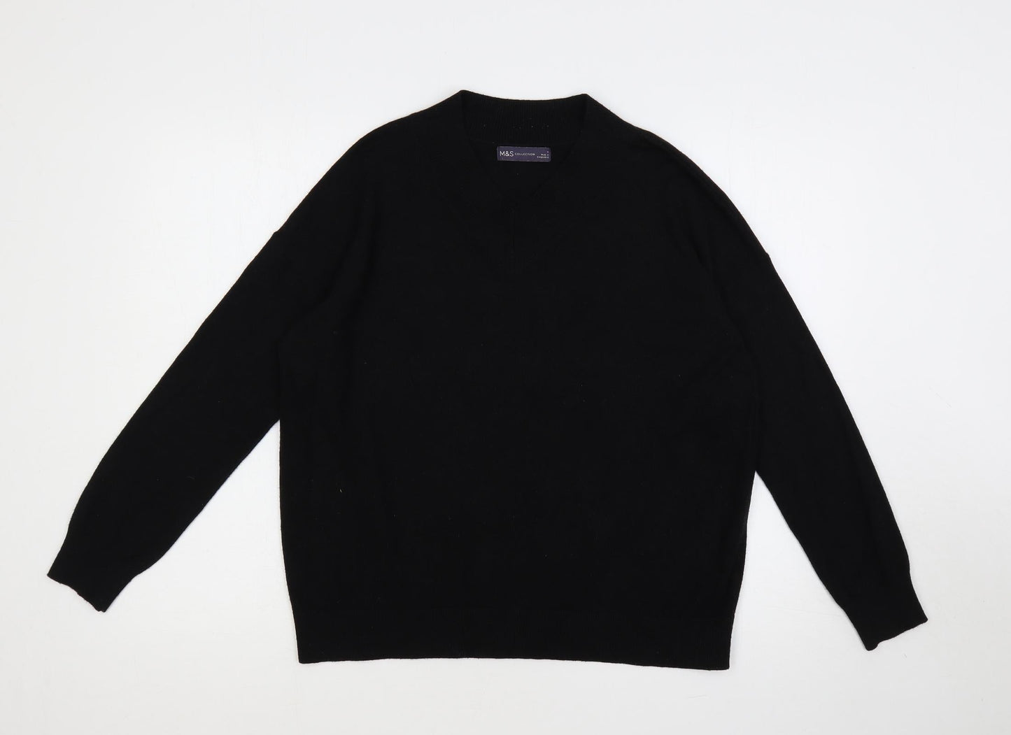 Marks and Spencer Womens Black V-Neck Acrylic Pullover Jumper Size M