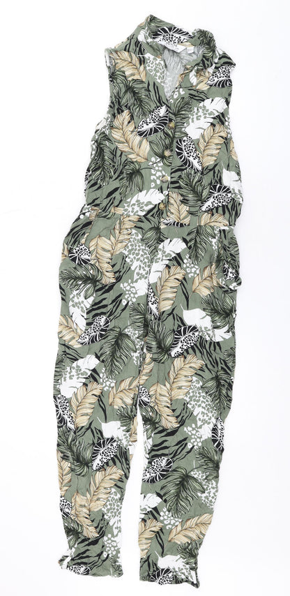 Dorothy Perkins Womens Green Floral Polyester Jumpsuit One-Piece Size 6 Button