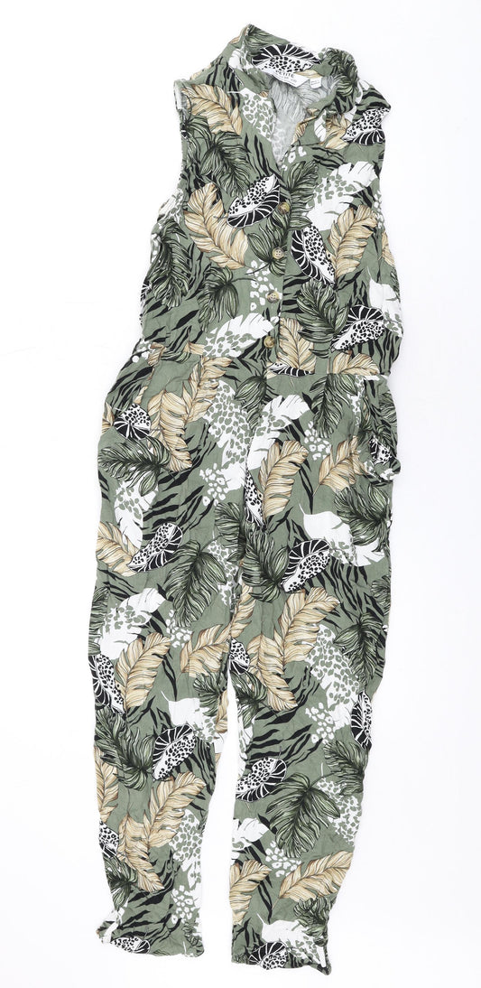 Dorothy Perkins Womens Green Floral Polyester Jumpsuit One-Piece Size 6 Button