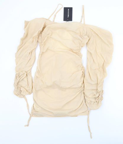 PRETTYLITTLETHING Womens Beige Nylon Bodycon Size 8 Square Neck Zip