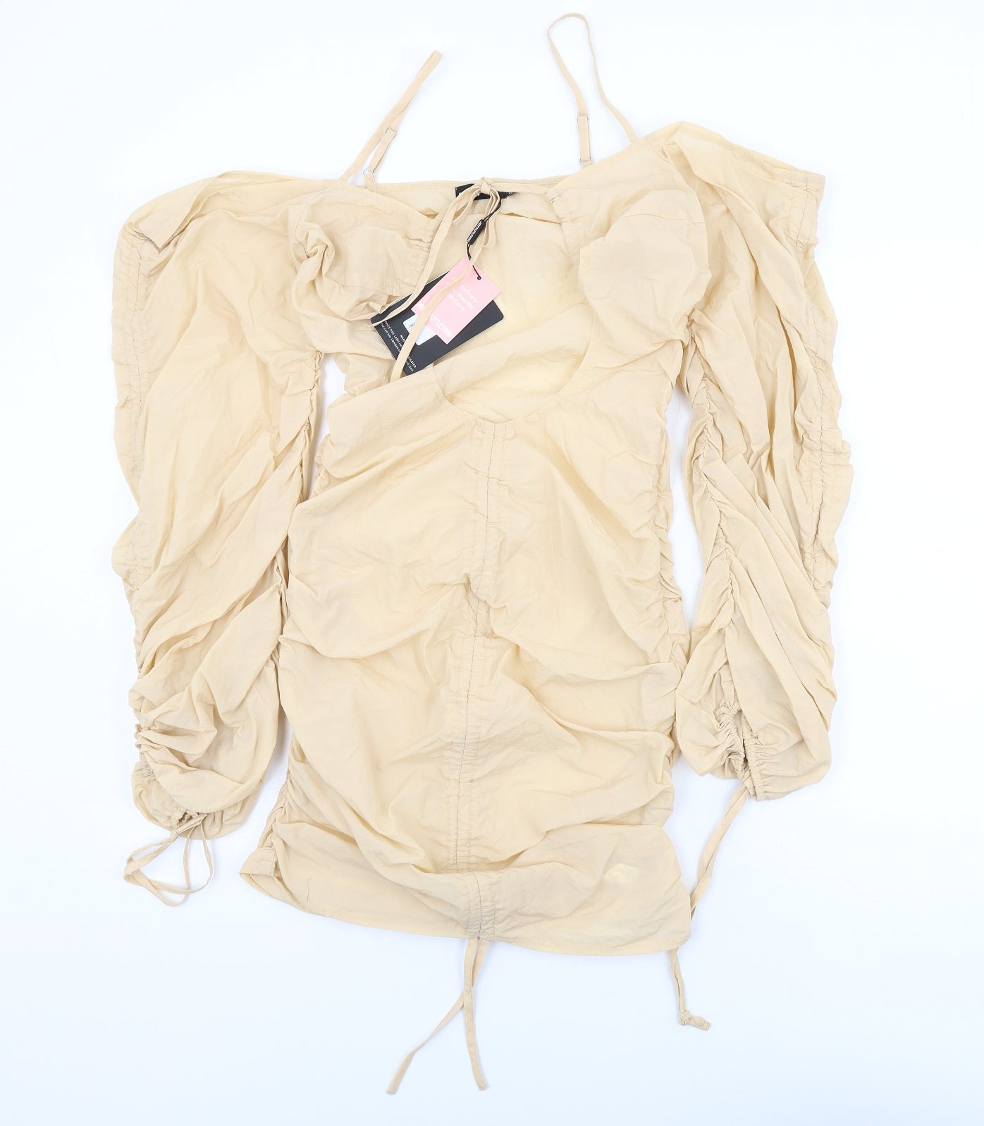 PRETTYLITTLETHING Womens Beige Nylon Bodycon Size 8 Square Neck Zip