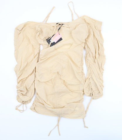 PRETTYLITTLETHING Womens Beige Nylon Bodycon Size 8 Square Neck Zip